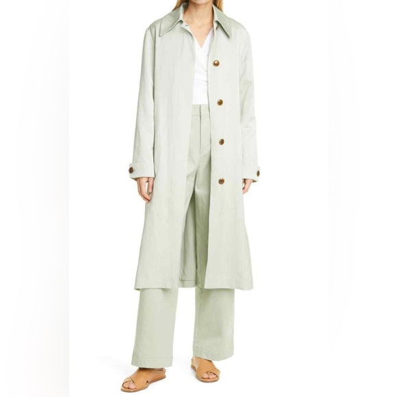 NWT $695 Vince Womens Coat S Small Celery Green Linen Blend Belted Coat - Picture 9 of 10